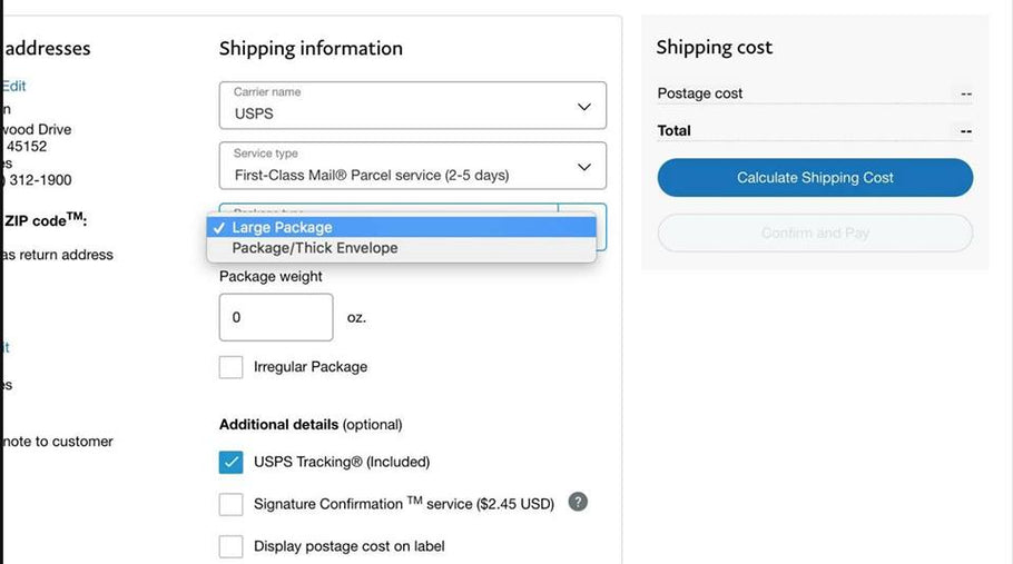 Using Paypal to print a shipping label