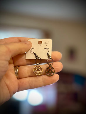 Brass pentacle earrings