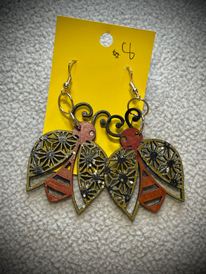 Hand colored wooden Earrings