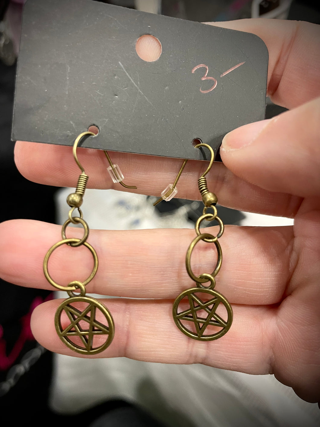 Brass pentacle earrings