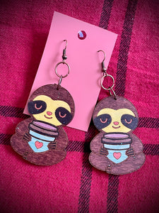 Hand colored wooden Earrings