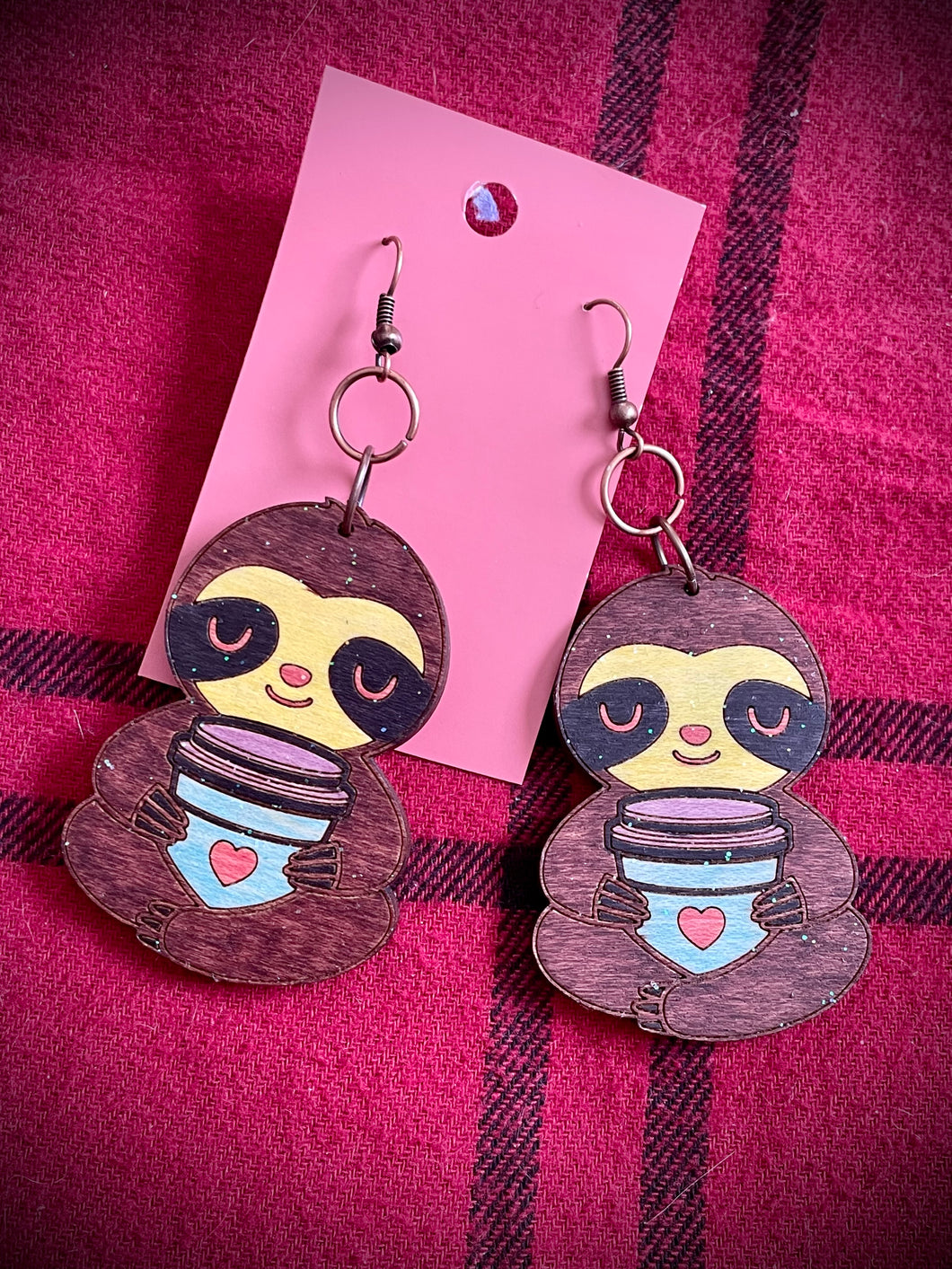 Hand colored wooden Earrings