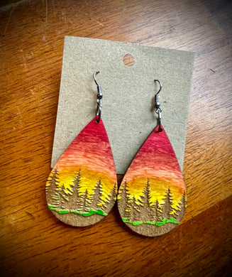 Hand colored wooden Earrings