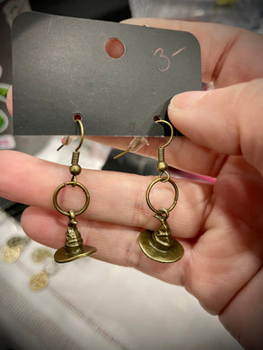 Brass witch hat earrings